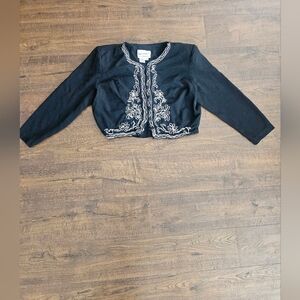 90's VTG Karen Stevens Blk & Wht embd cropped blazer 16